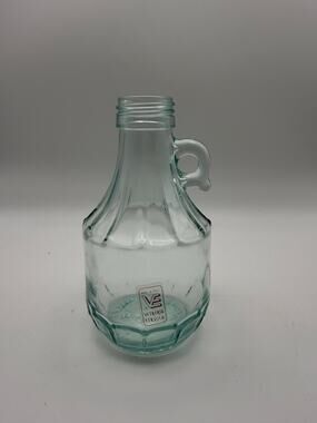 Vintage Vetreria Etrusca Clear Glass Jug Bottle Italy Finger Loop Handle Oil